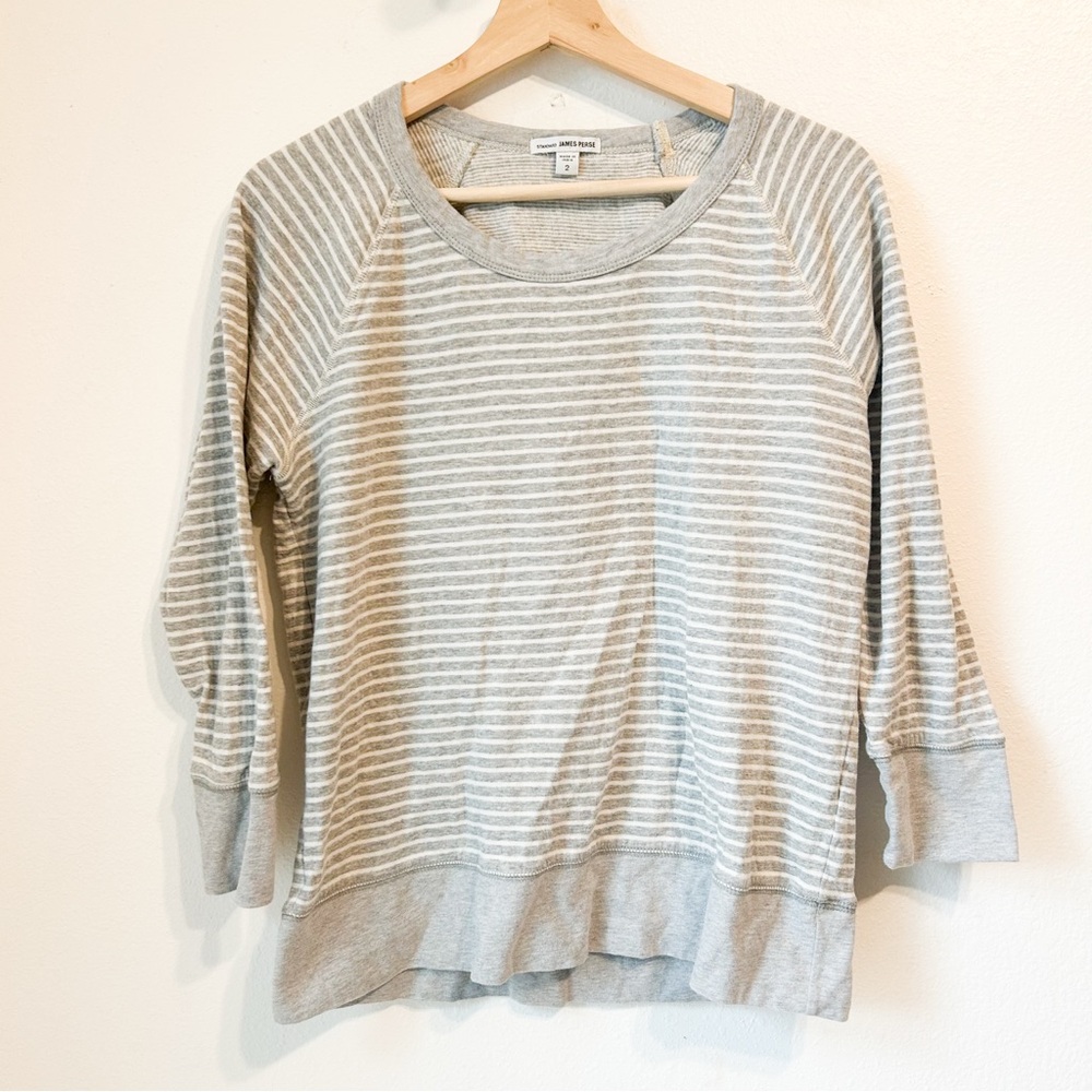 Standard James Shirt Womens 2 M Gray White Striped Pullover Sweat Shirt